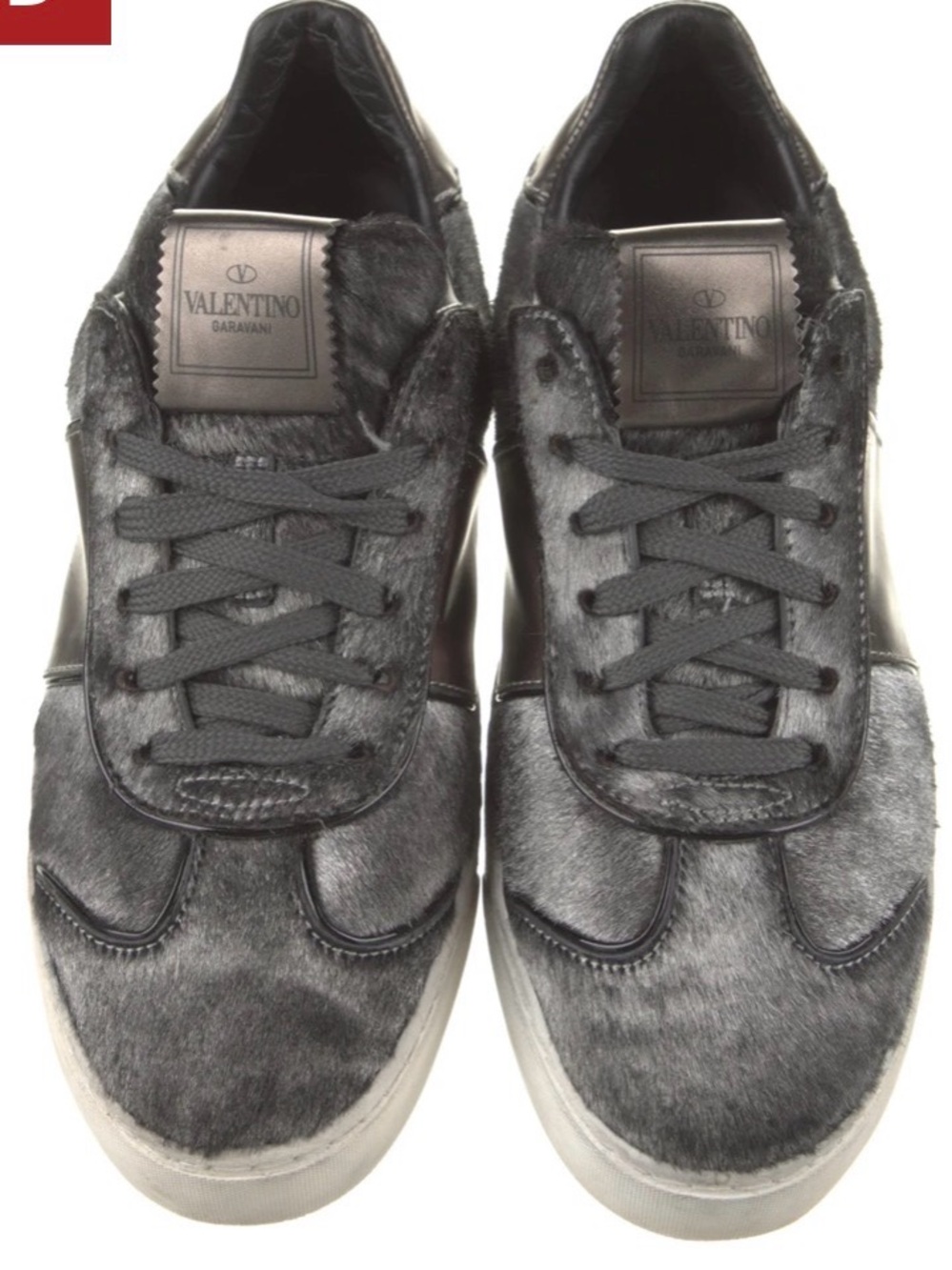 Valentino Rockstud Calf Hair Grey Sneakers, Sz 7.5 (IT 37.5) w Original Dust bag